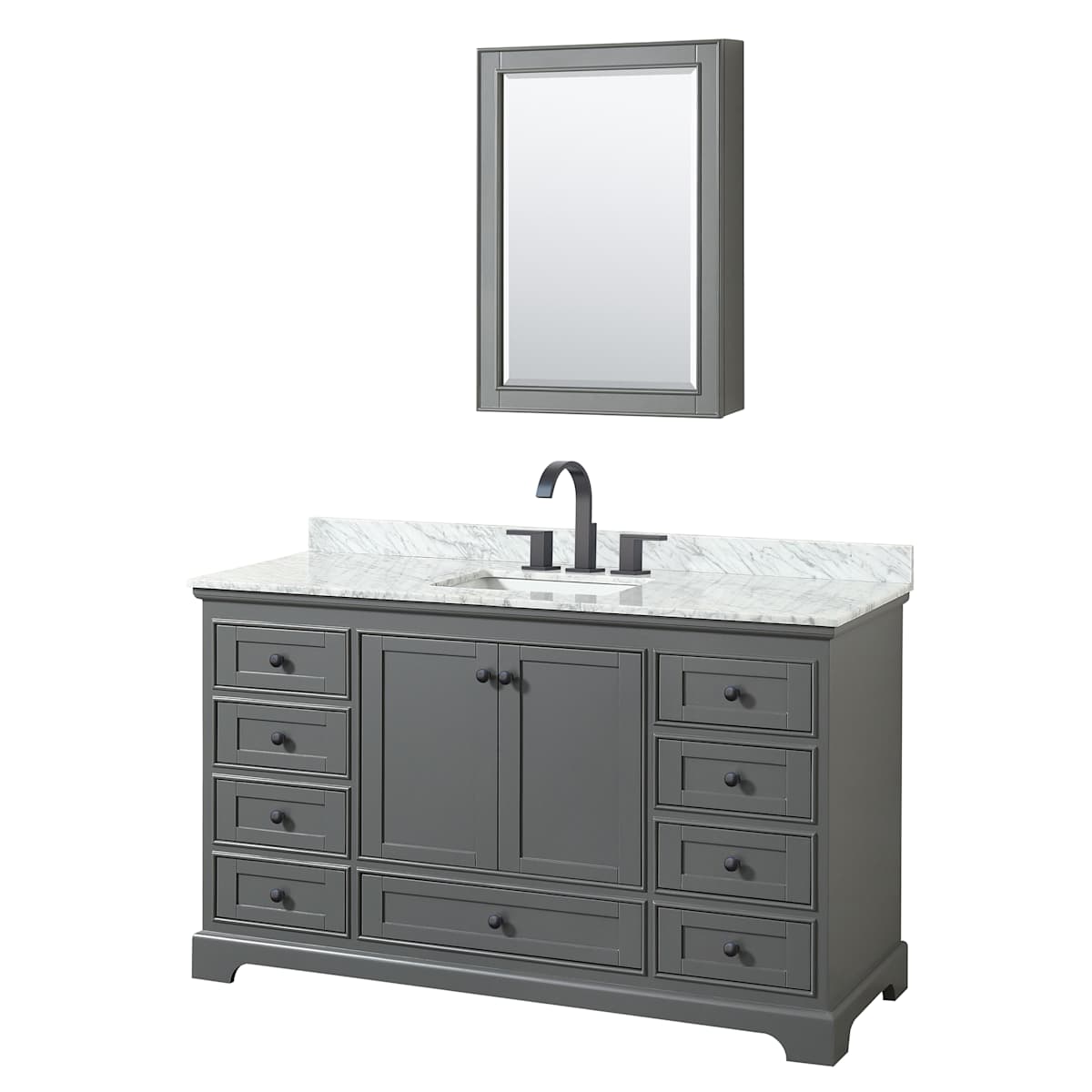 Deborah 60" Free Standing Single Vanity Set with Wood Cabinet, Marble Vanity Top, and Medicine Cabinet
