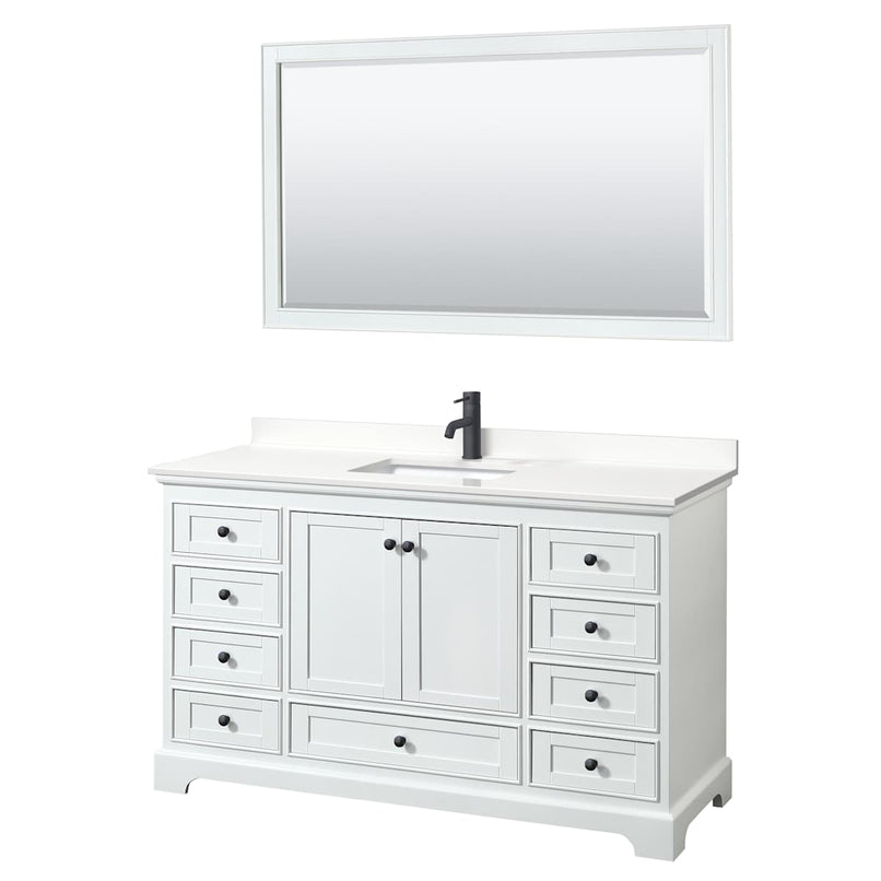Deborah 60" Free Standing Single Basin Vanity Set with Cabinet, Quartz Vanity Top, and Framed Mirror - image 1