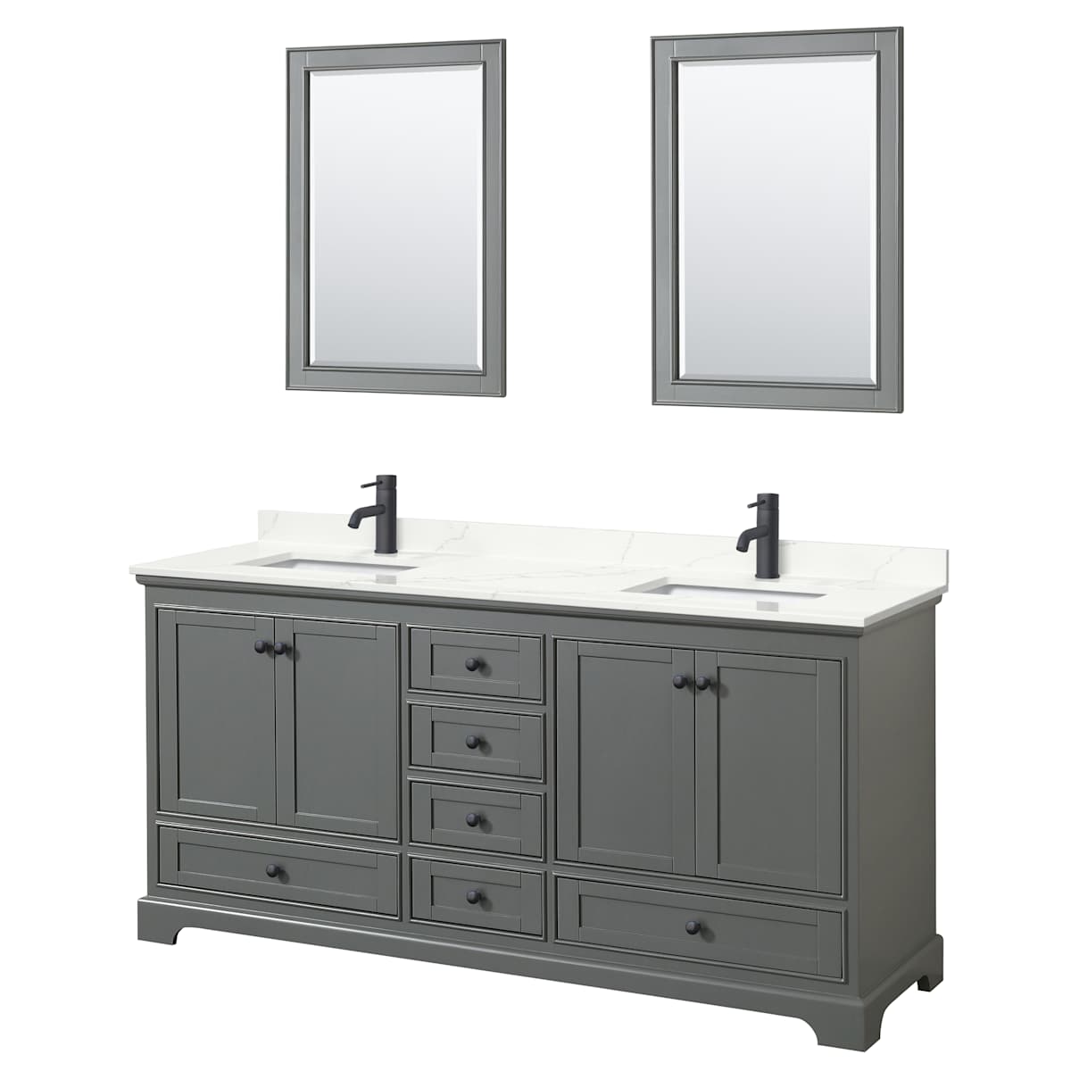Deborah 72" Free Standing Double Basin Vanity Set with Cabinet, Quartz Vanity Top, and Framed Mirror