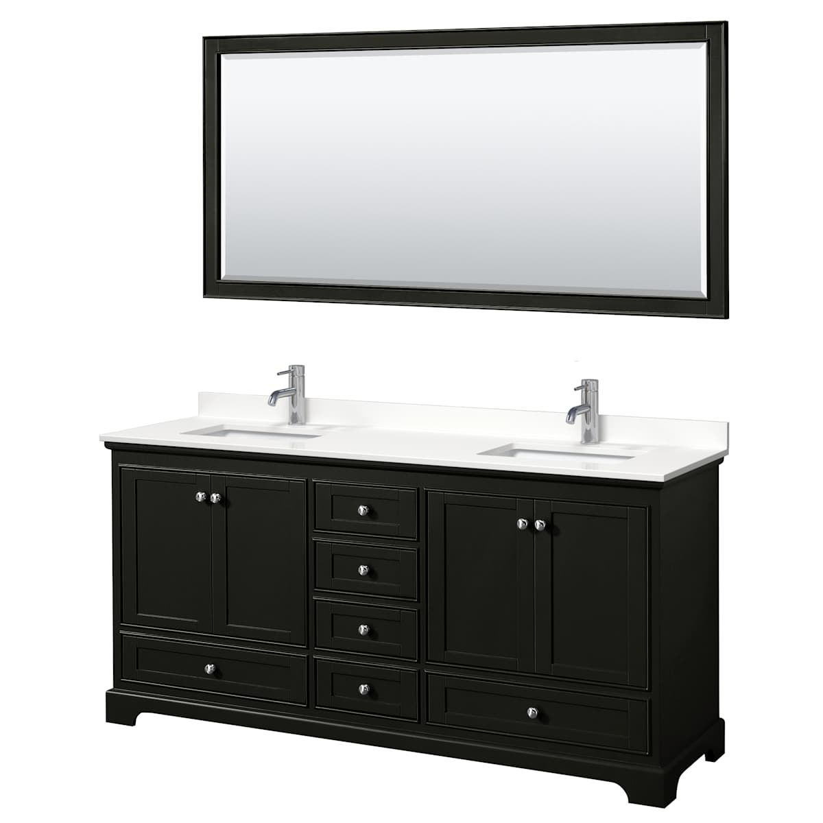 Deborah 72" Free Standing Double Basin Vanity Set with Cabinet, Quartz Vanity Top, and Framed Mirror