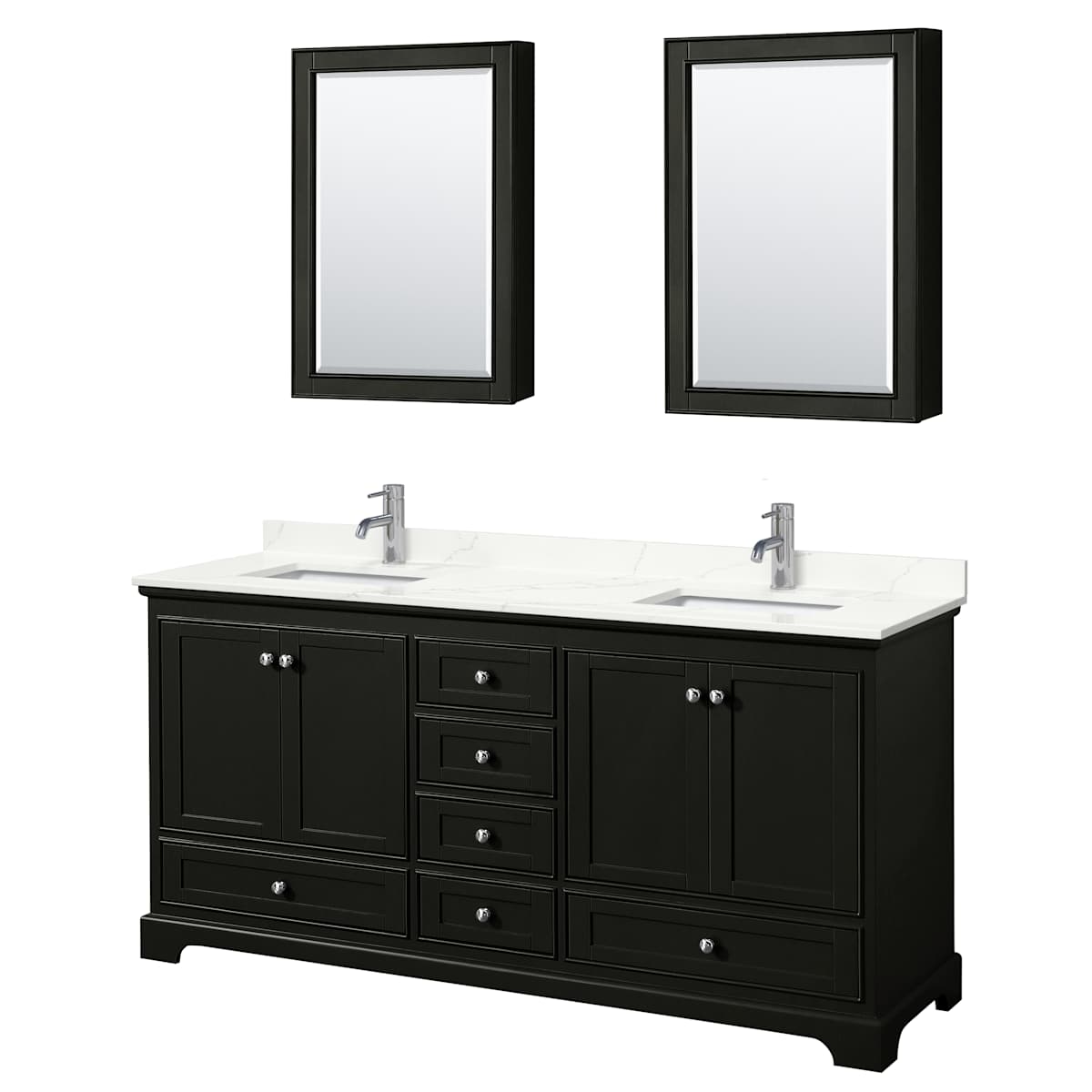 Deborah 72" Free Standing Double Basin Vanity Set with Cabinet, Quartz Vanity Top, and Medicine Cabinet