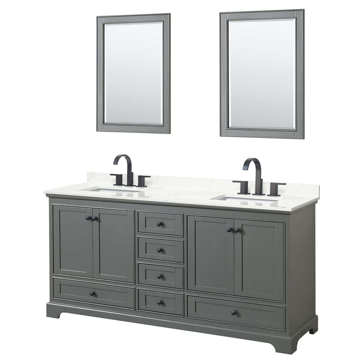 Deborah 72" Free Standing Double Basin Vanity Set with Cabinet, Quartz Vanity Top, and Framed Mirror