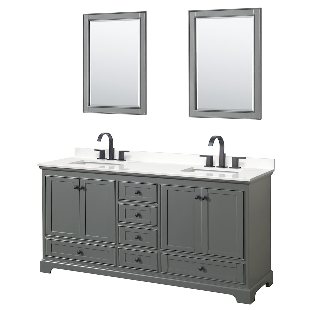 Deborah 72" Free Standing Double Basin Vanity Set with Cabinet, Quartz Vanity Top, and Framed Mirror
