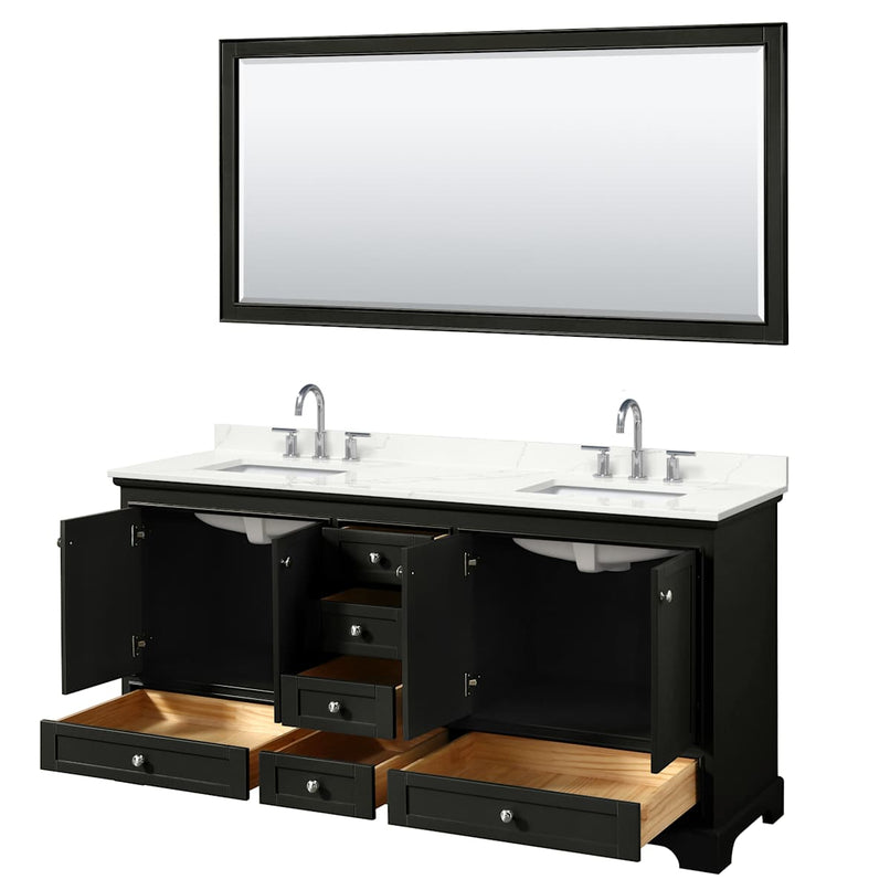 Deborah 72" Free Standing Double Basin Vanity Set with Cabinet, Quartz Vanity Top, and Framed Mirror - image 3