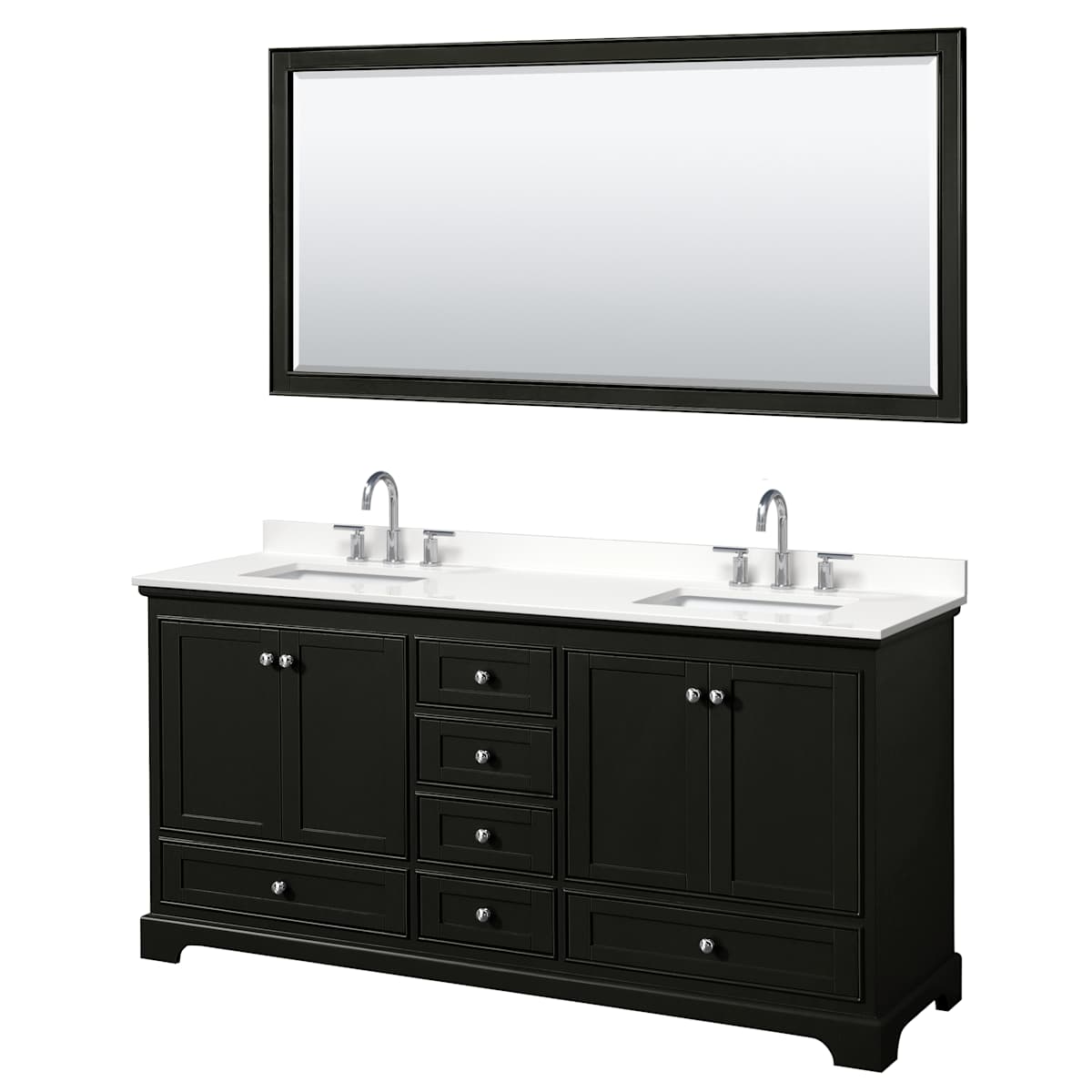 Deborah 72" Free Standing Double Basin Vanity Set with Cabinet, Quartz Vanity Top, and Framed Mirror