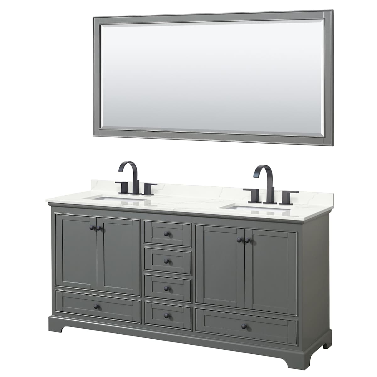 Deborah 72" Free Standing Double Basin Vanity Set with Cabinet, Quartz Vanity Top, and Framed Mirror