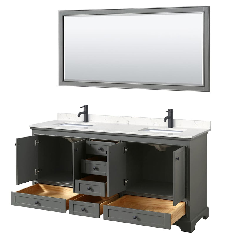Deborah 72" Free Standing Double Basin Vanity Set with Cultured Marble Vanity Top and Framed Mirror - image 3