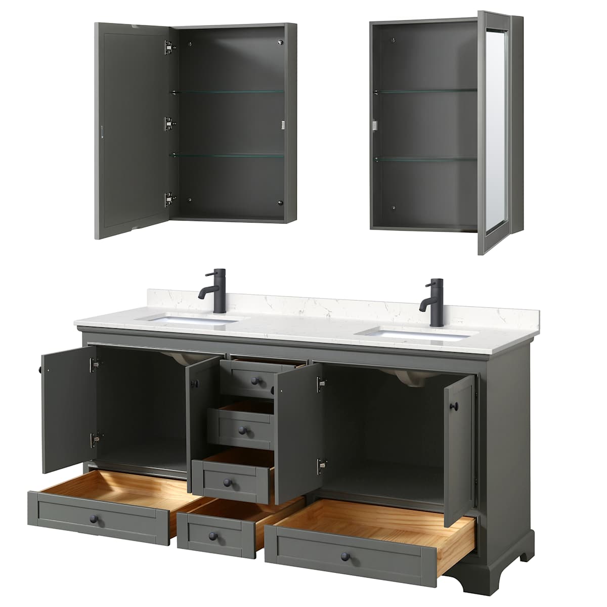 Deborah 72" Free Standing Double Basin Vanity Set with Cultured Marble Vanity Top and Framed Mirror