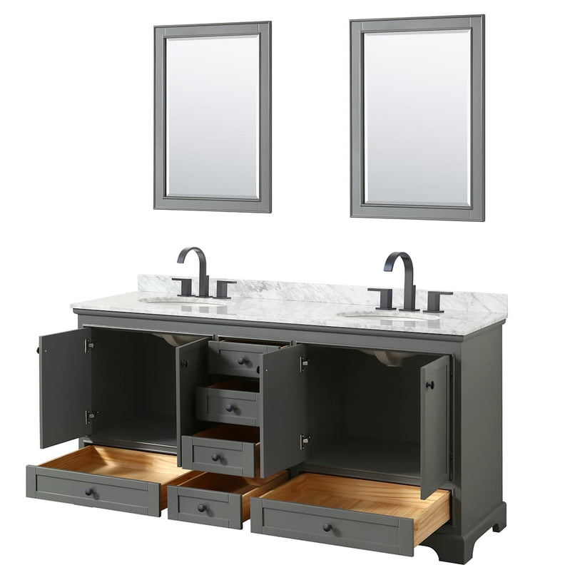Deborah 72" Free Standing Double Vanity Set with Wood Cabinet, Marble Vanity Top, and Framed Mirror - image 3