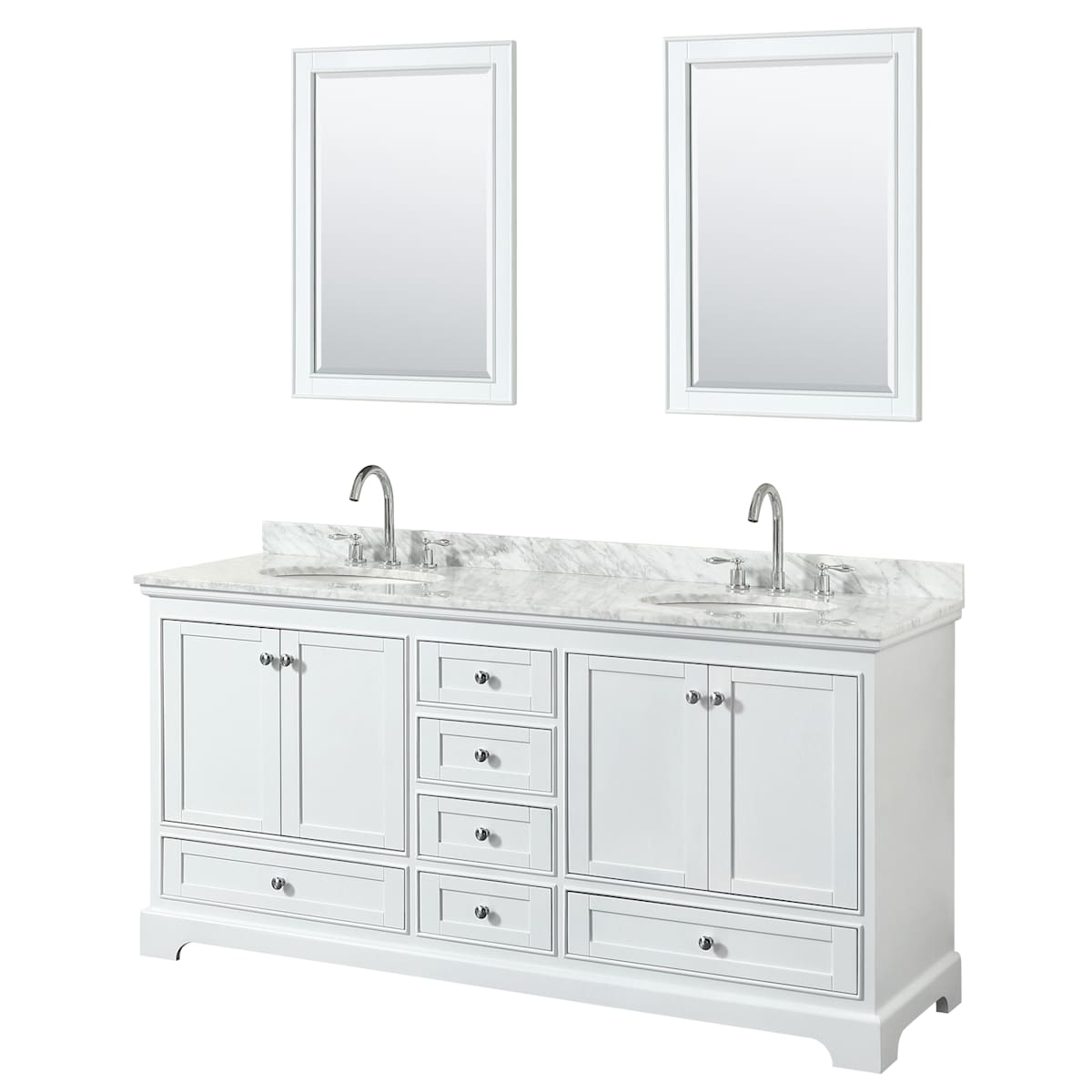 Deborah 72" Free Standing Double Vanity Set with Wood Cabinet, Marble Vanity Top, and Framed Mirror