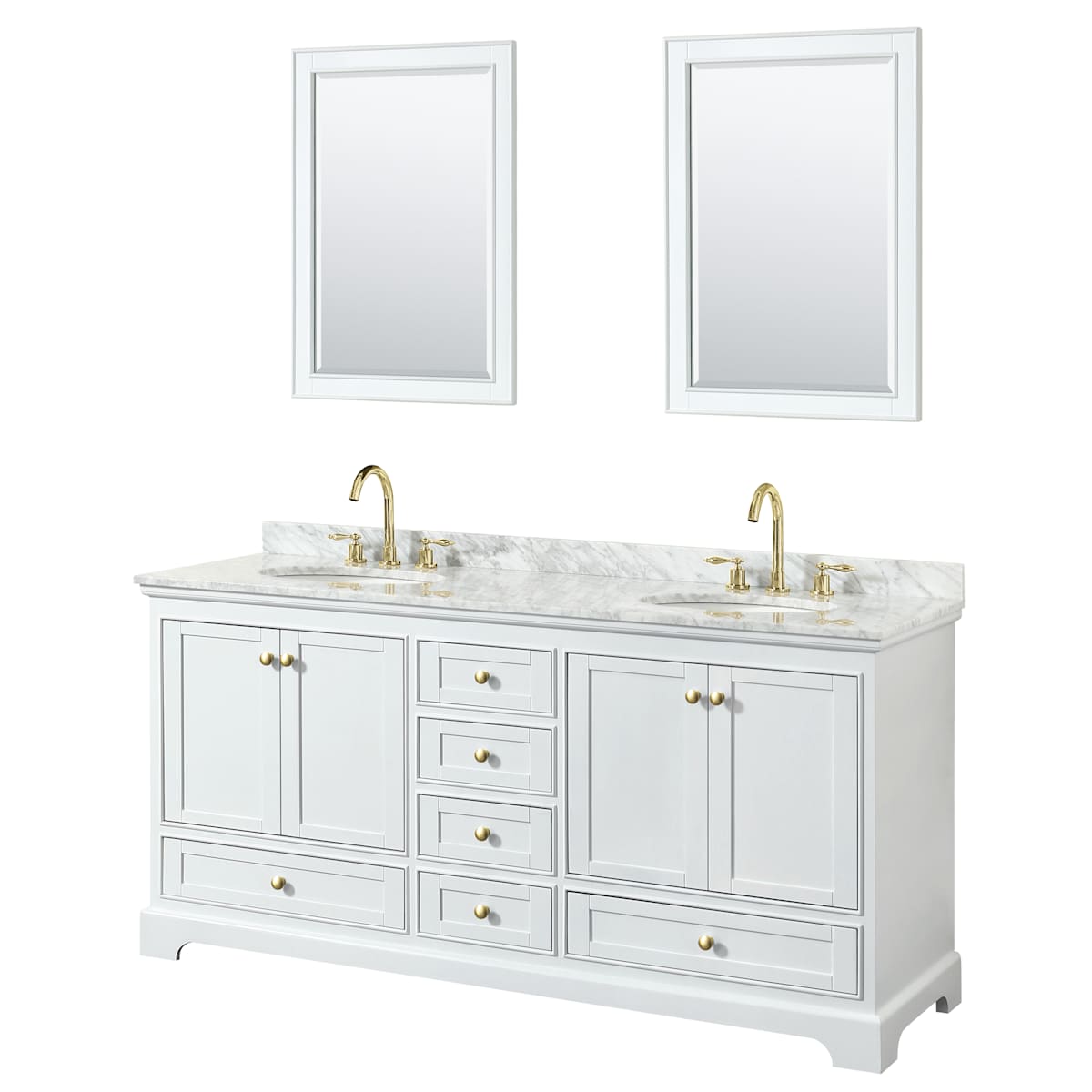 Deborah 72" Free Standing Double Vanity Set with Wood Cabinet, Marble Vanity Top, and Framed Mirror