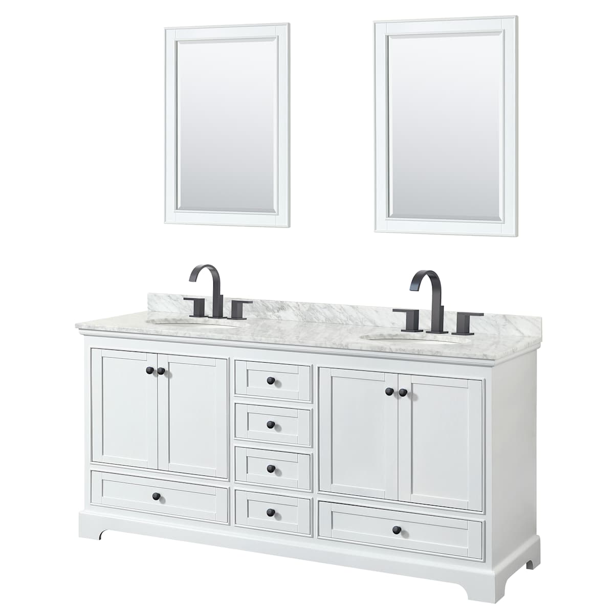 Deborah 72" Free Standing Double Vanity Set with Wood Cabinet, Marble Vanity Top, and Framed Mirror