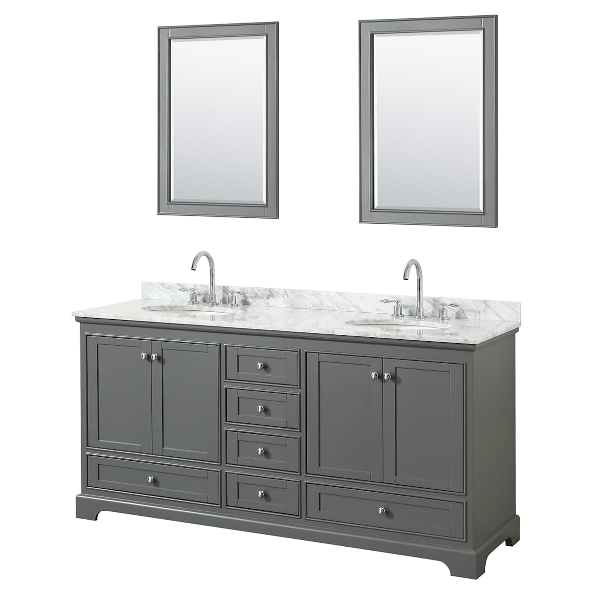 Deborah 72" Free Standing Double Vanity Set with Wood Cabinet, Marble Vanity Top, and Framed Mirror