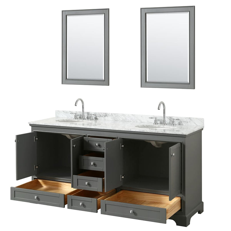 Deborah 72" Free Standing Double Vanity Set with Wood Cabinet, Marble Vanity Top, and Framed Mirror - image 19