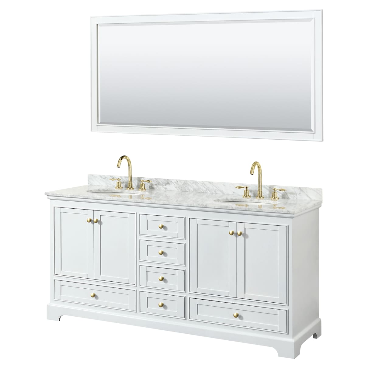 Deborah 72" Free Standing Double Vanity Set with Wood Cabinet, Marble Vanity Top, and Framed Mirror