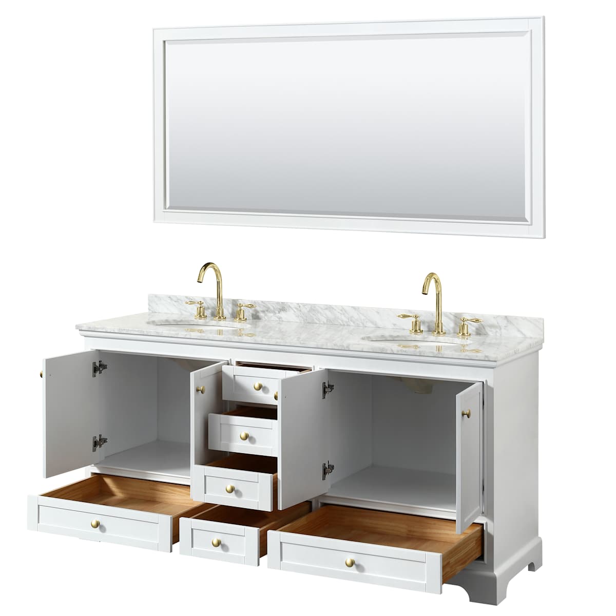 Deborah 72" Free Standing Double Vanity Set with Wood Cabinet, Marble Vanity Top, and Framed Mirror - image 17