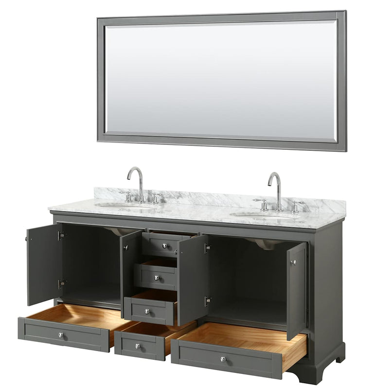 Deborah 72" Free Standing Double Vanity Set with Wood Cabinet, Marble Vanity Top, and Framed Mirror - image 19