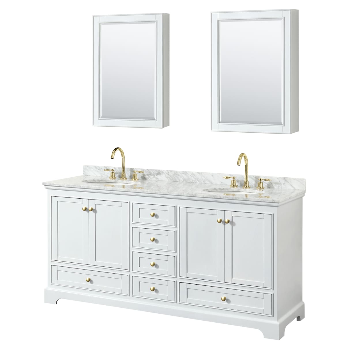 Deborah 72" Free Standing Double Vanity Set with Wood Cabinet, Marble Vanity Top, and Medicine Cabinet
