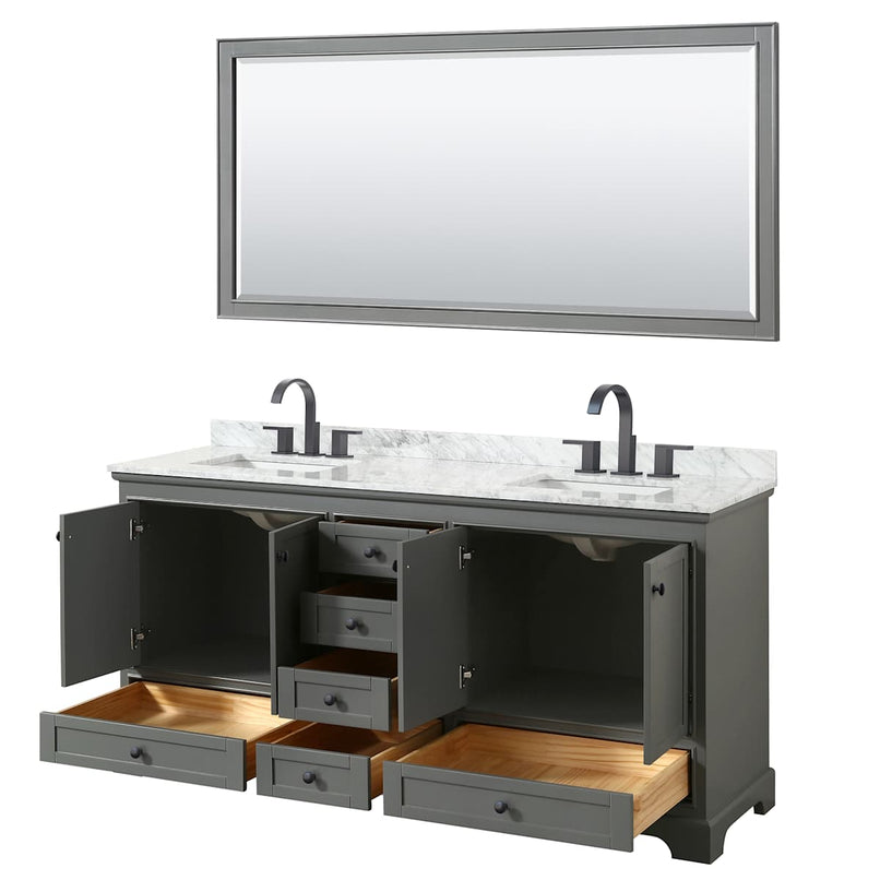 Deborah 72" Free Standing Double Vanity Set with Wood Cabinet, Marble Vanity Top, and Framed Mirror - image 3
