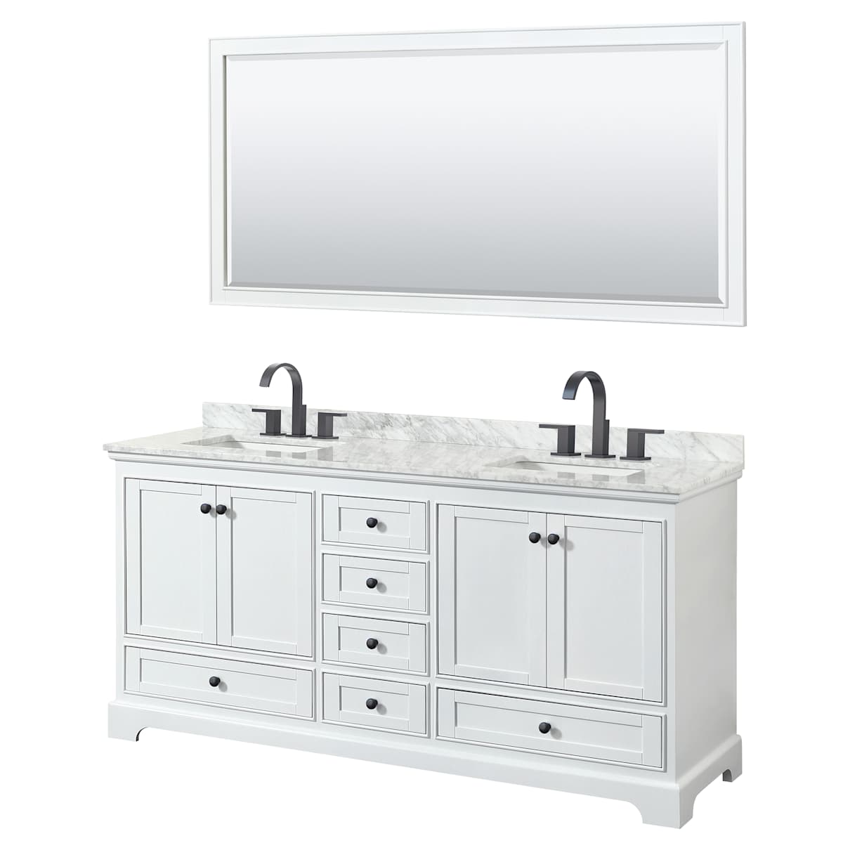 Deborah 72" Free Standing Double Vanity Set with Wood Cabinet, Marble Vanity Top, and Framed Mirror