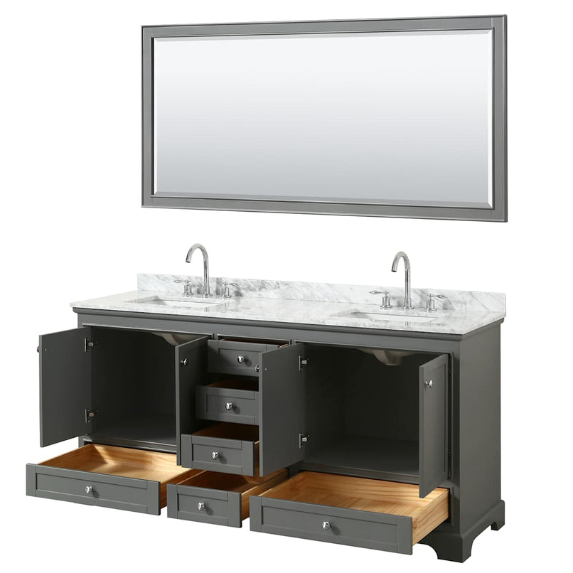 Deborah 72" Free Standing Double Vanity Set with Wood Cabinet, Marble Vanity Top, and Framed Mirror - image 19
