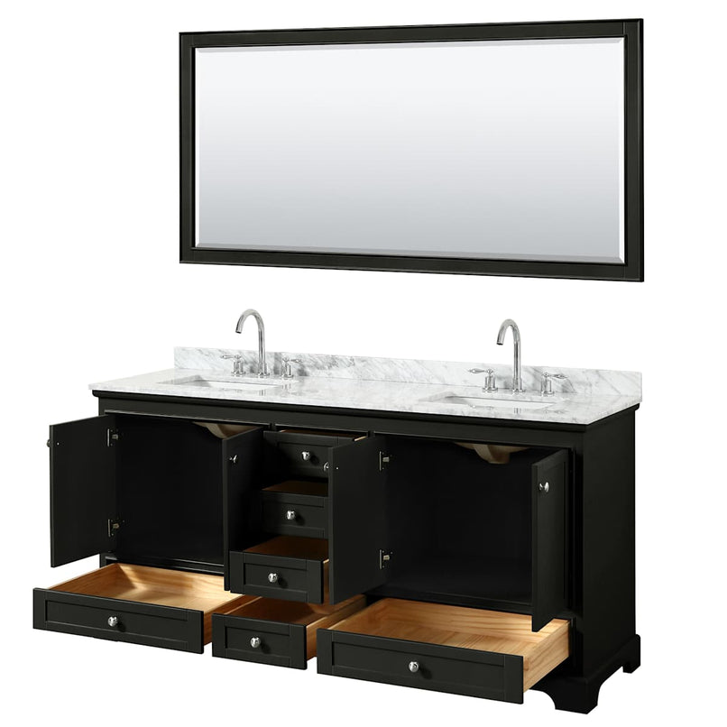 Deborah 72" Free Standing Double Vanity Set with Wood Cabinet, Marble Vanity Top, and Framed Mirror - image 20