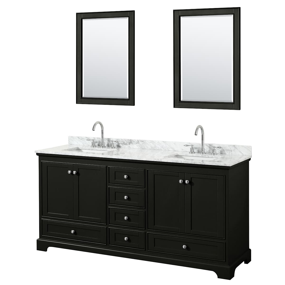 Deborah 72" Free Standing Double Vanity Set with Wood Cabinet, Marble Vanity Top, and Framed Mirror