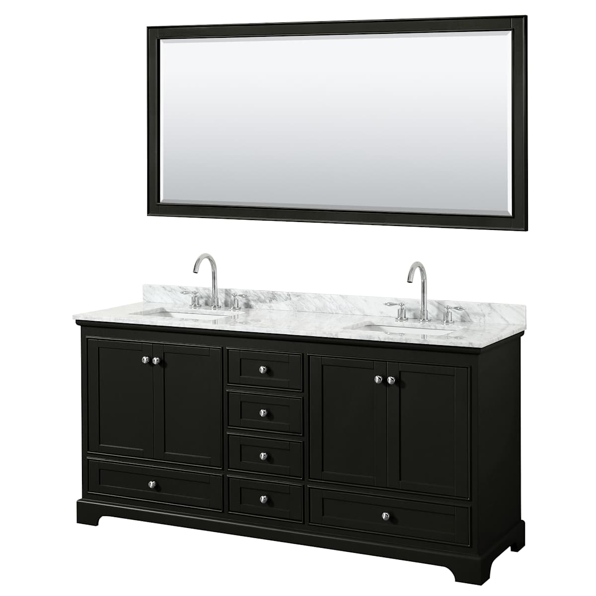 Deborah 72" Free Standing Double Vanity Set with Wood Cabinet, Marble Vanity Top, and Framed Mirror - image 1