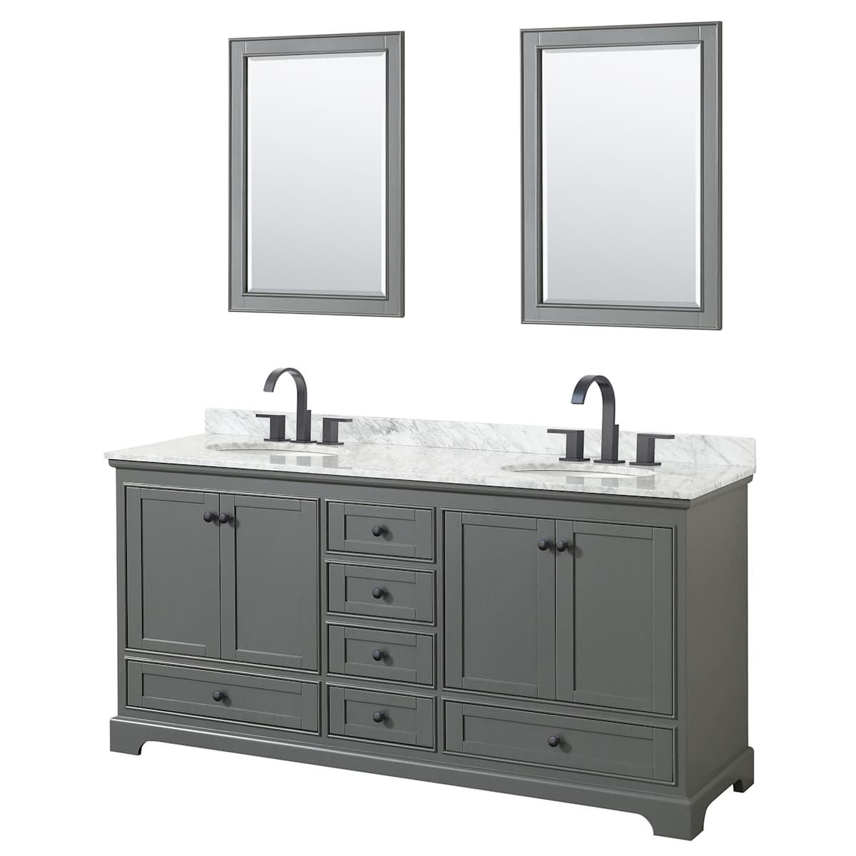 Deborah 72" Free Standing Double Vanity Set with Wood Cabinet, Marble Vanity Top, and Framed Mirror