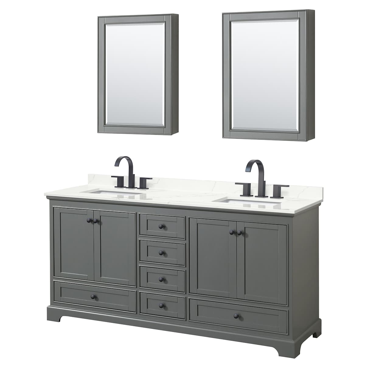 Deborah 72" Free Standing Double Basin Vanity Set with Cabinet, Quartz Vanity Top, and Medicine Cabinet