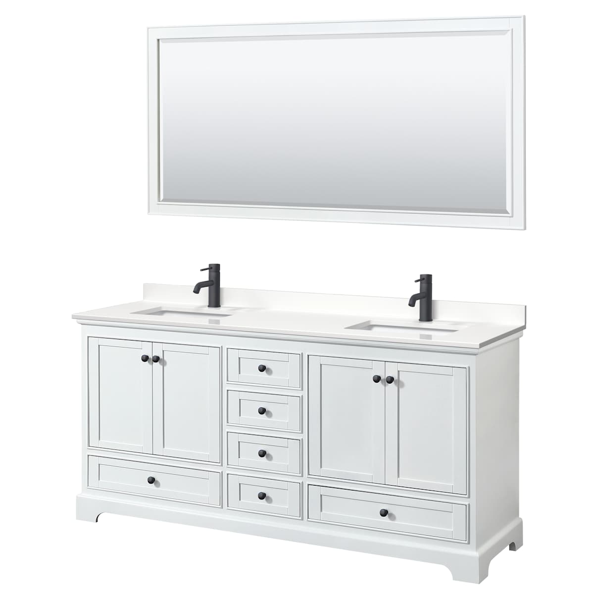 Deborah 72" Free Standing Double Basin Vanity Set with Cabinet, Quartz Vanity Top, and Framed Mirror