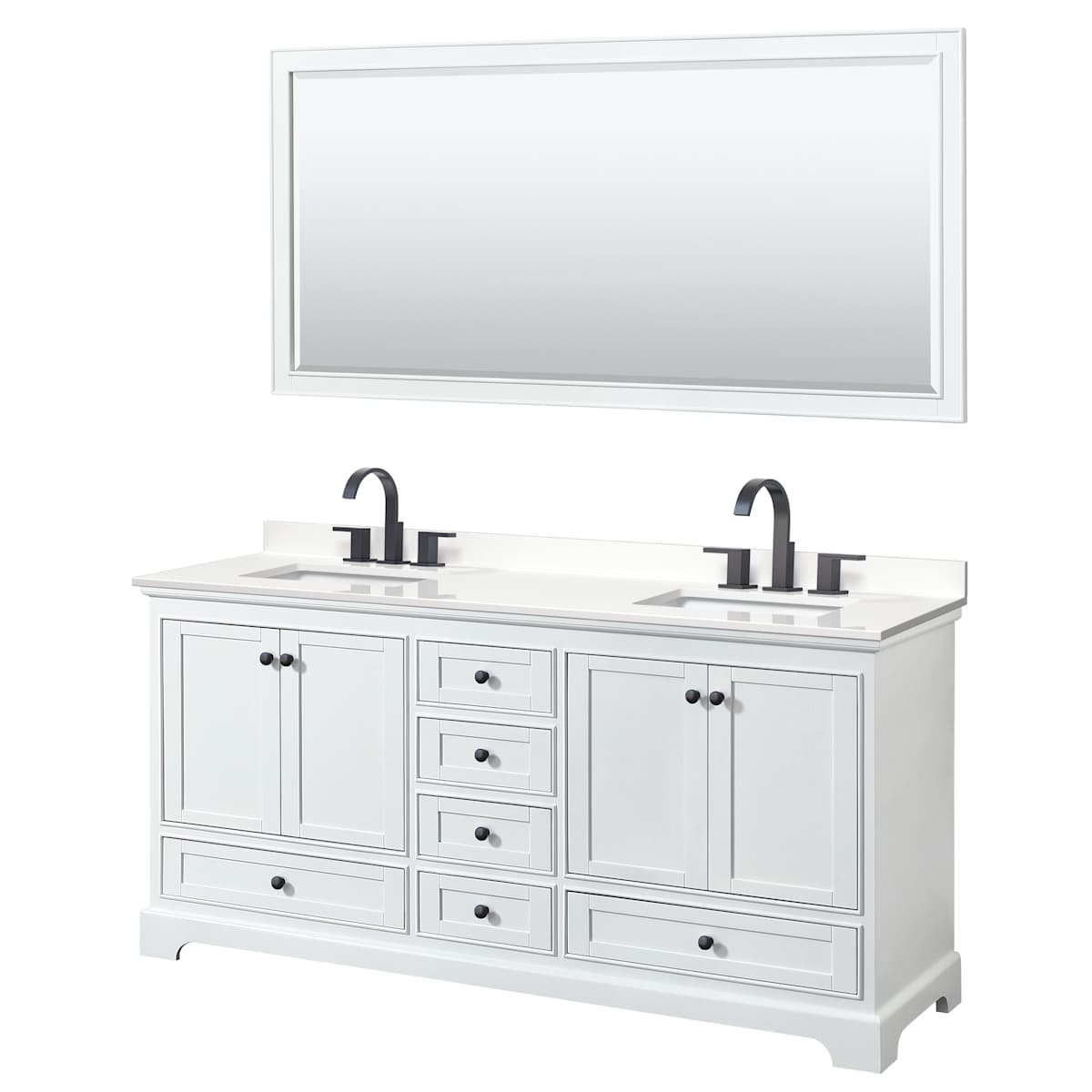 Deborah 72" Free Standing Double Basin Vanity Set with Cabinet, Quartz Vanity Top, and Framed Mirror - image 1