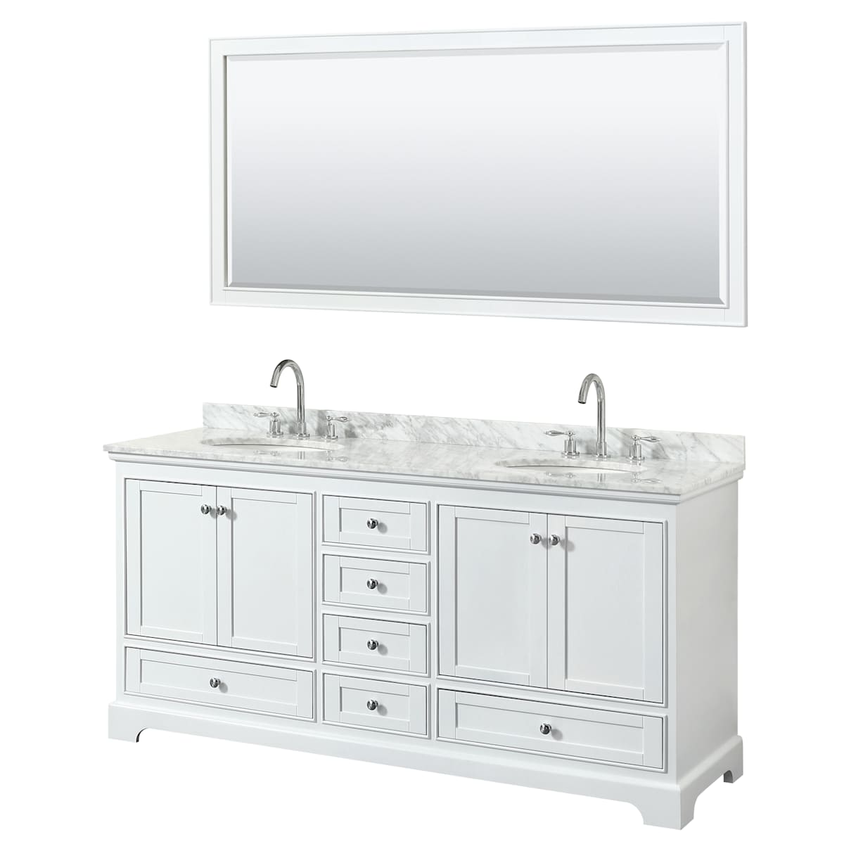 Deborah 72" Free Standing Double Vanity Set with Wood Cabinet, Marble Vanity Top, and Framed Mirror - image 1