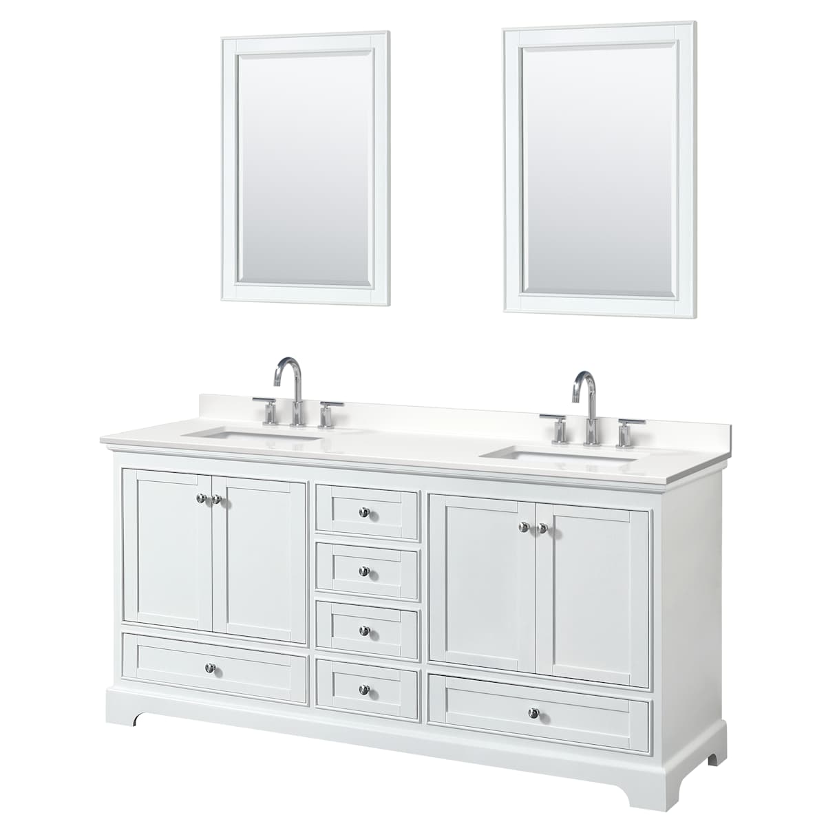 Deborah 72" Free Standing Double Basin Vanity Set with Cabinet, Quartz Vanity Top, and Framed Mirror