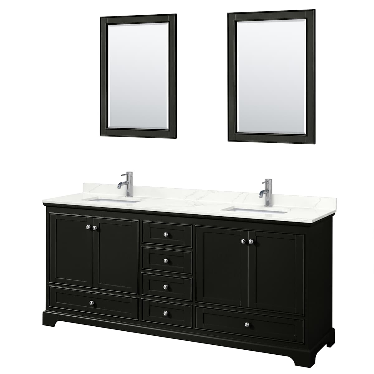 Deborah 80" Free Standing Double Basin Vanity Set with Cabinet, Quartz Vanity Top, and Framed Mirror