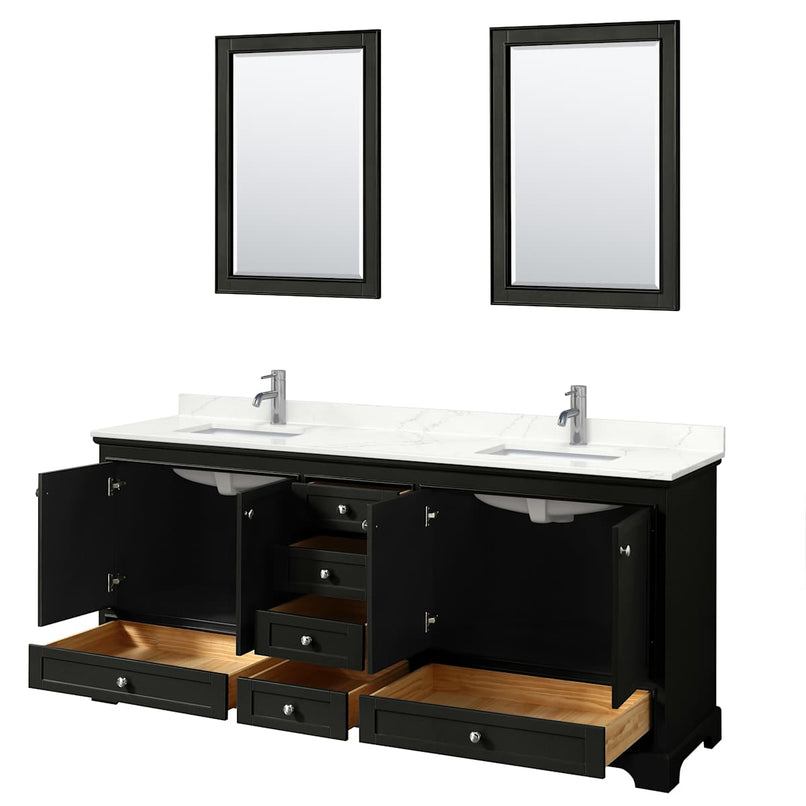 Deborah 80" Free Standing Double Basin Vanity Set with Cabinet, Quartz Vanity Top, and Framed Mirror - image 3