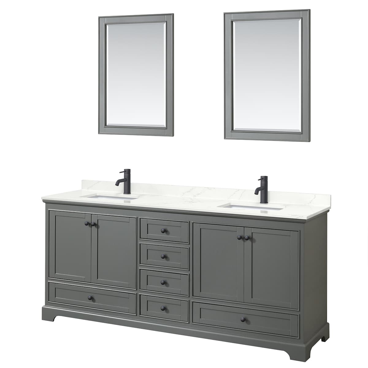 Deborah 80" Free Standing Double Basin Vanity Set with Cabinet, Quartz Vanity Top, and Framed Mirror