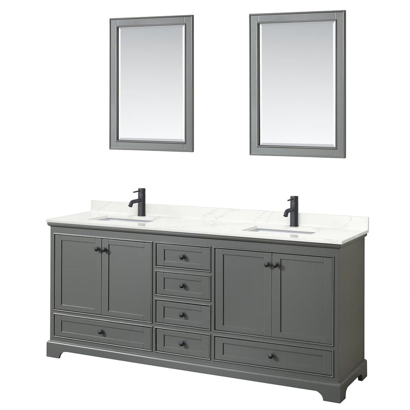 Deborah 80" Free Standing Double Basin Vanity Set with Cabinet, Quartz Vanity Top, and Framed Mirror - image 9