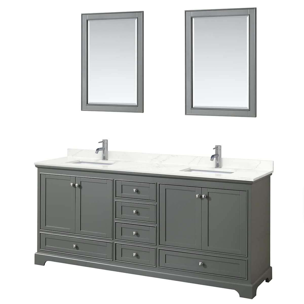 Deborah 80" Free Standing Double Basin Vanity Set with Cabinet, Quartz Vanity Top, and Framed Mirror