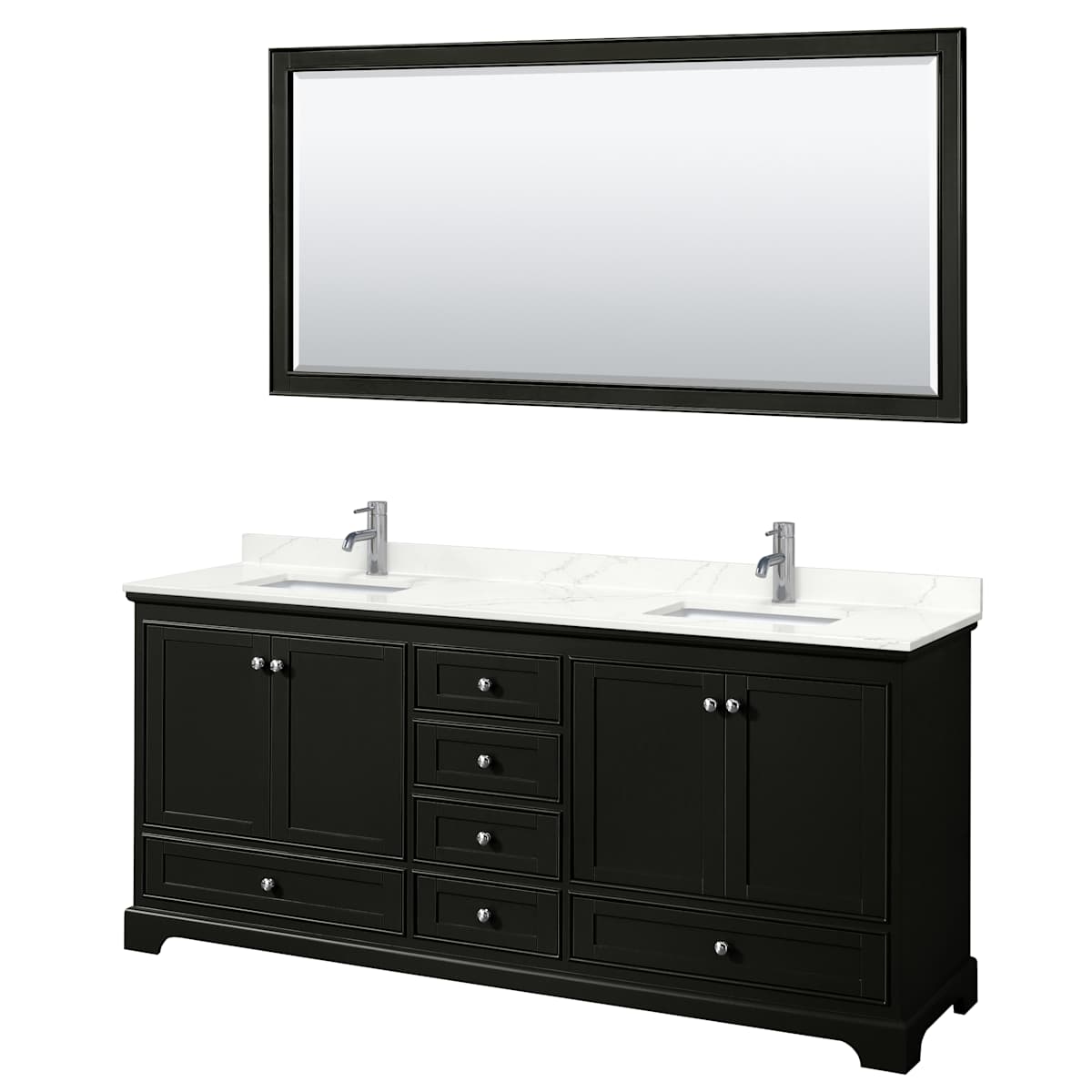 Deborah 80" Free Standing Double Basin Vanity Set with Cabinet, Quartz Vanity Top, and Framed Mirror