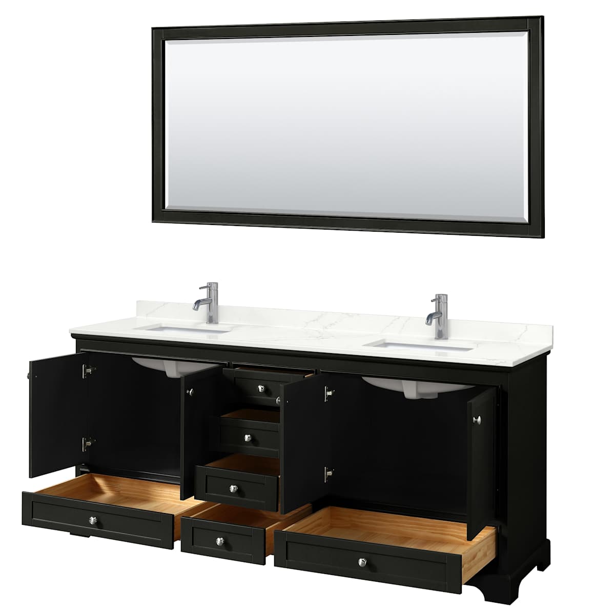 Deborah 80" Free Standing Double Basin Vanity Set with Cabinet, Quartz Vanity Top, and Framed Mirror