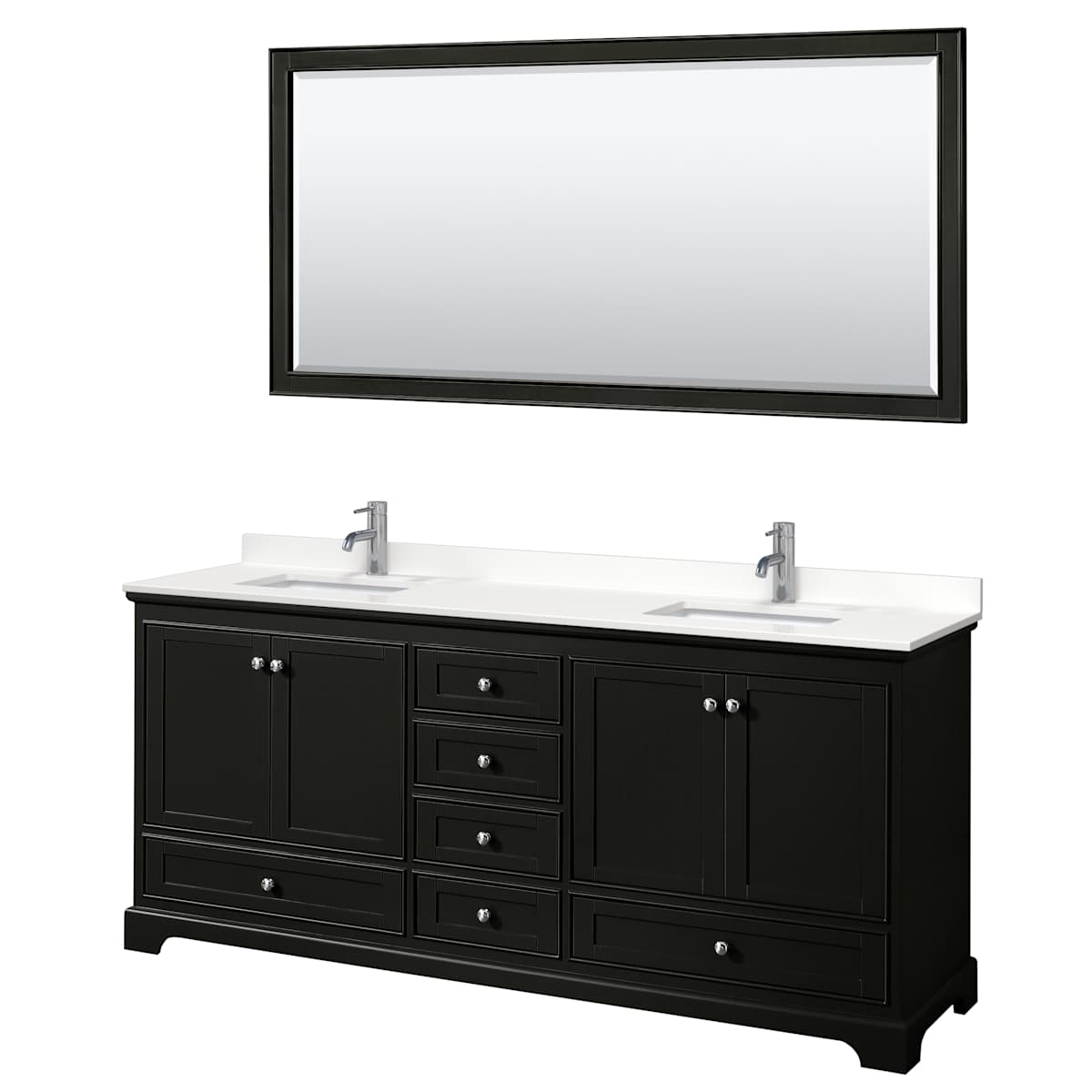 Deborah 80" Free Standing Double Basin Vanity Set with Cabinet, Quartz Vanity Top, and Framed Mirror