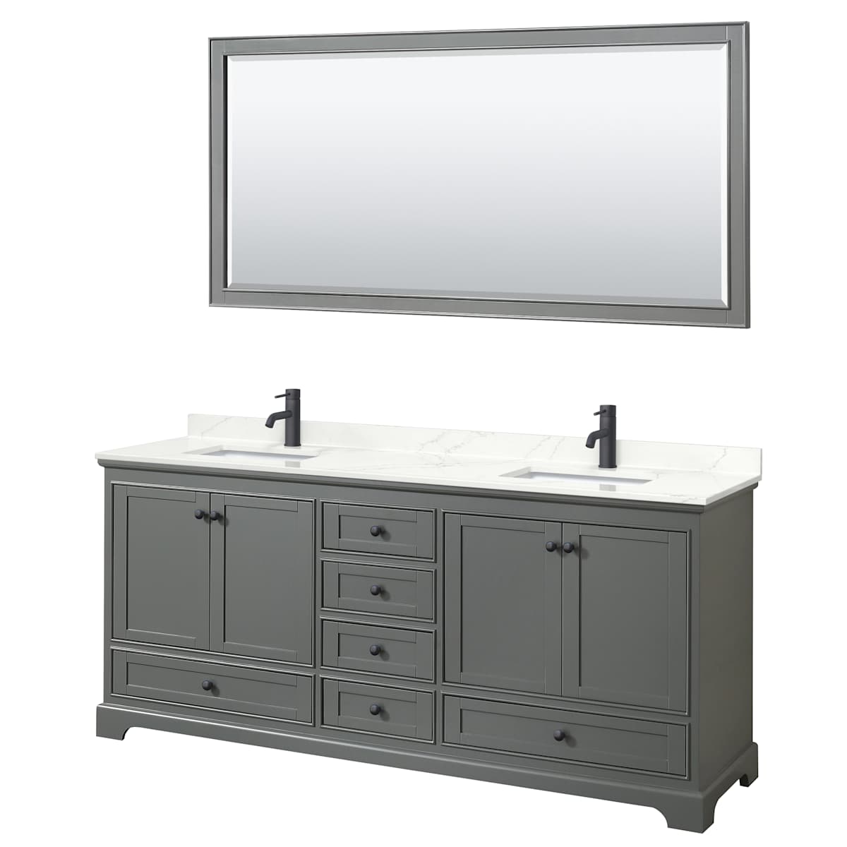 Deborah 80" Free Standing Double Basin Vanity Set with Cabinet, Quartz Vanity Top, and Framed Mirror