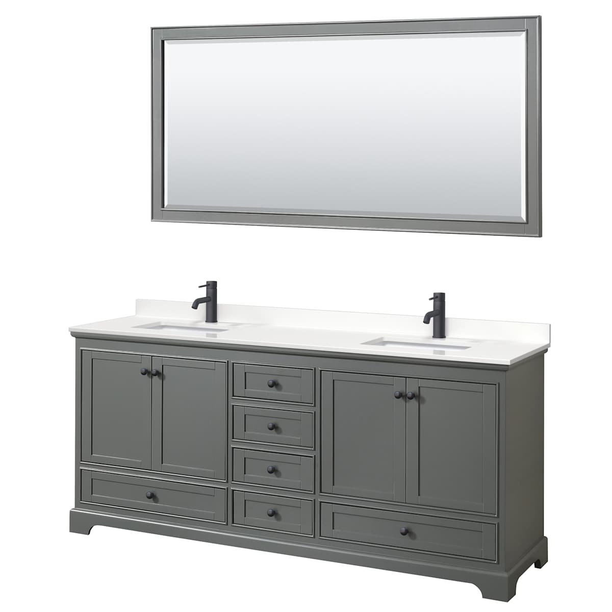 Deborah 80" Free Standing Double Basin Vanity Set with Cabinet, Quartz Vanity Top, and Framed Mirror