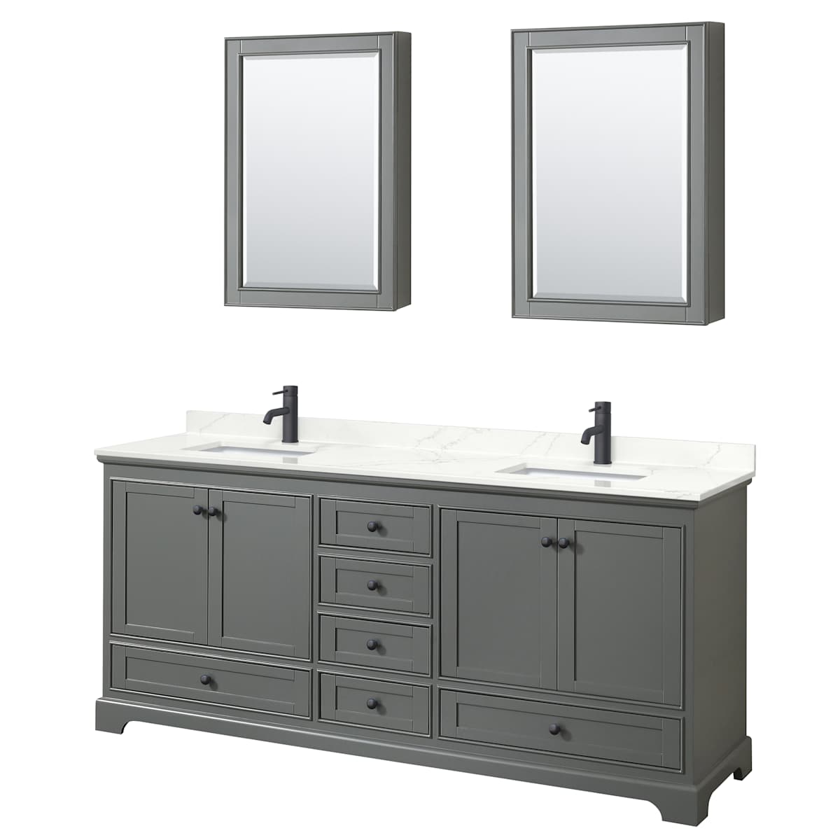 Deborah 80" Free Standing Double Basin Vanity Set with Cabinet, Quartz Vanity Top, and Medicine Cabinet