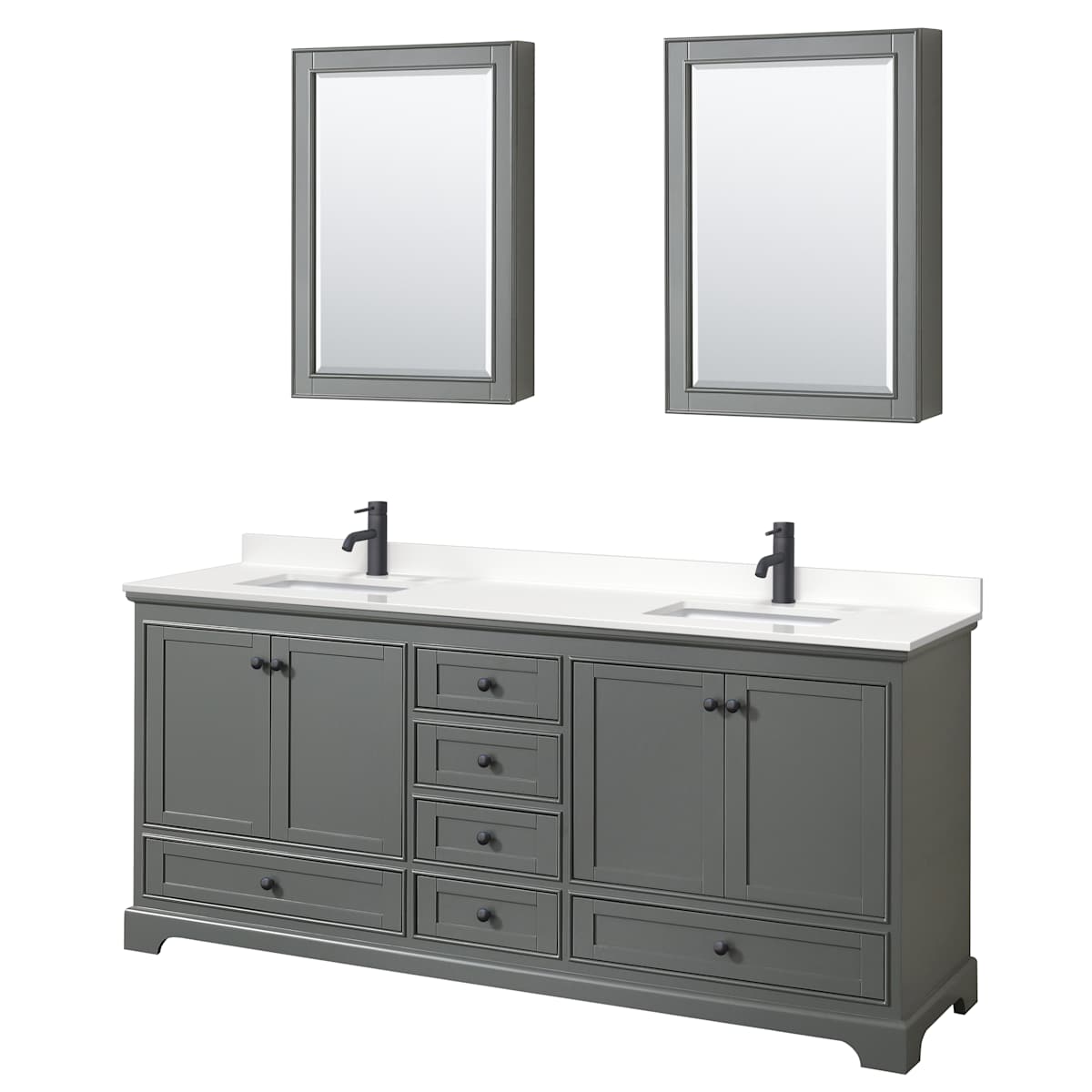 Deborah 80" Free Standing Double Basin Vanity Set with Cabinet, Quartz Vanity Top, and Medicine Cabinet