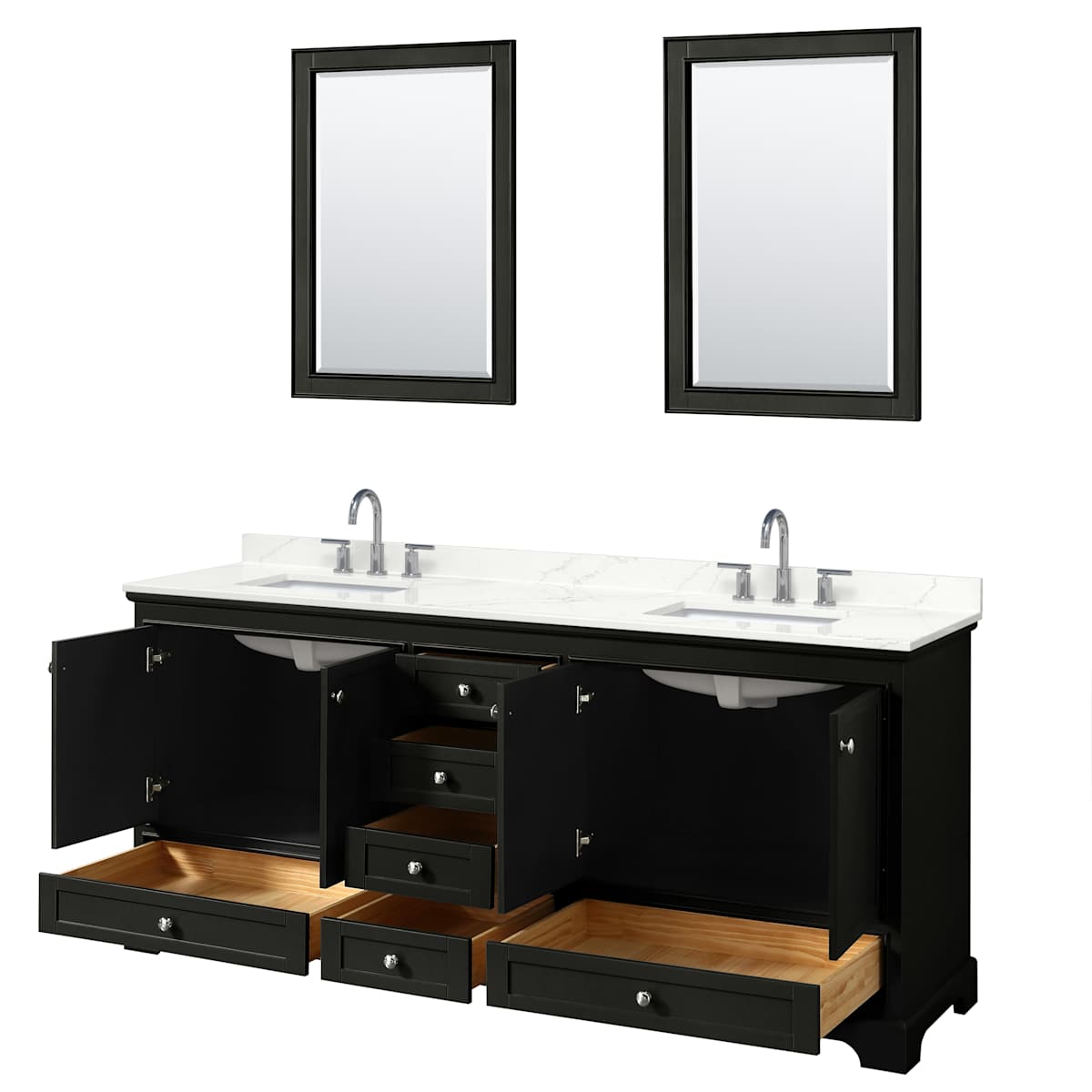 Deborah 80" Free Standing Double Basin Vanity Set with Cabinet, Quartz Vanity Top, and Framed Mirror