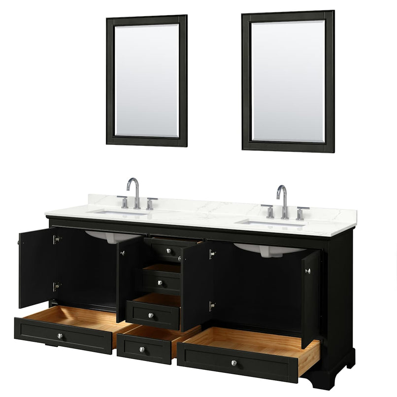 Deborah 80" Free Standing Double Basin Vanity Set with Cabinet, Quartz Vanity Top, and Framed Mirror - image 3