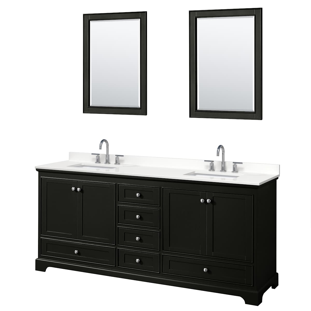 Deborah 80" Free Standing Double Basin Vanity Set with Cabinet, Quartz Vanity Top, and Framed Mirror