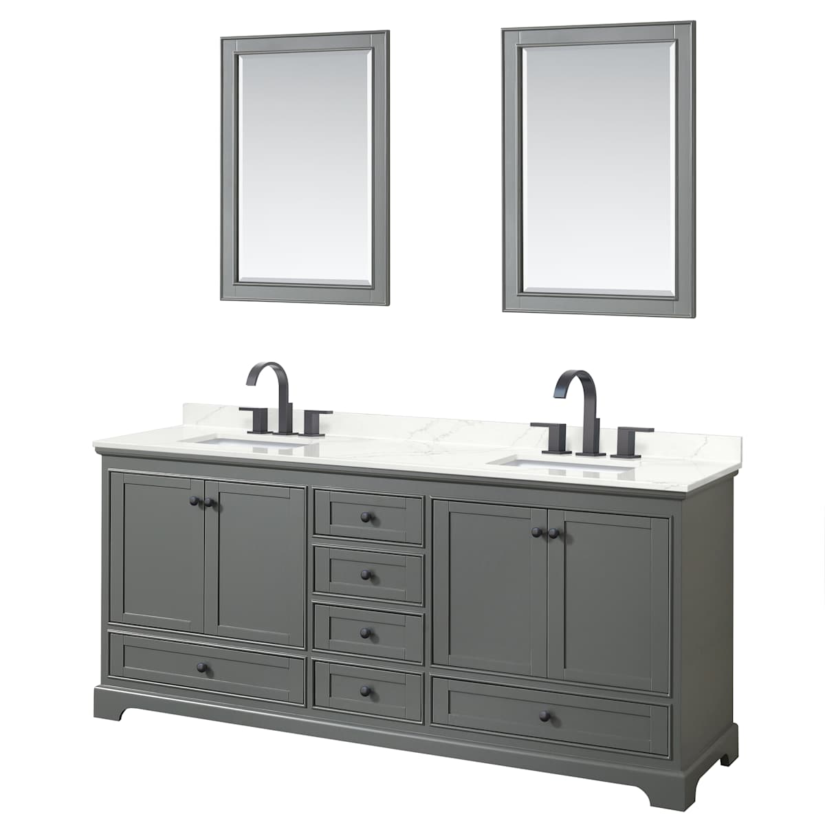 Deborah 80" Free Standing Double Basin Vanity Set with Cabinet, Quartz Vanity Top, and Framed Mirror